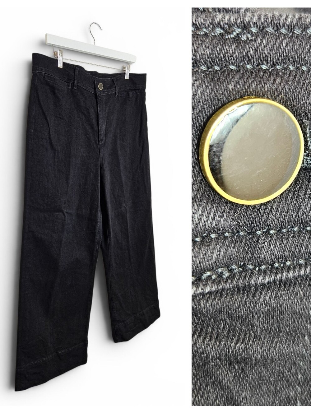 Ann Taylor The Wide-Leg Crop Jeans Size 14 High Rise Trouser Denim Black